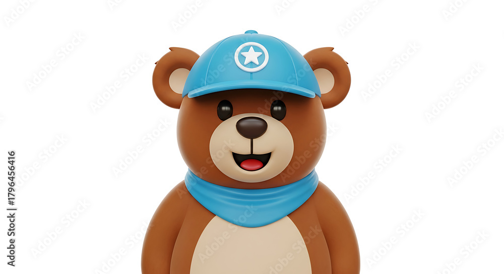 Obraz premium BEAR 3d happy kawaii character animal cute cartoon for kids white background