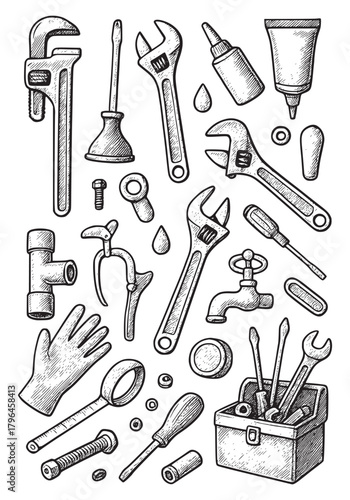 Construction Tools Vector Set – Outline Tool Icons Collection Hand-Drawn Construction Tool Icons – Minimal Line Art Vector Pack Builder Tools Illustration Set – Black & White Outline Tools