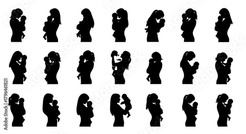 Motherhood silhouettes: loving women cradling their infants with care