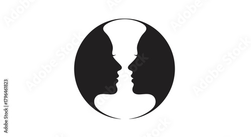 Rubin's vase optical illusion with two opposing human faces