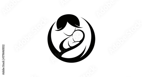 Mother and child silhouette symbol of loving care and family bond