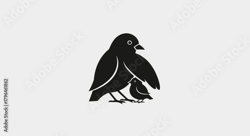 Adult bird protecting its chick, symbolizing care and family bond
