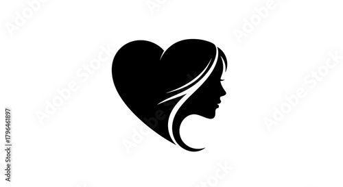 Woman's profile integrated into a heart shape, elegance concept