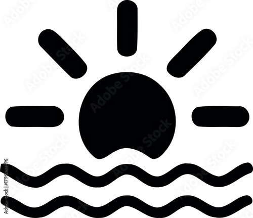 Black sun rising over wavy water icon sunrise sunset