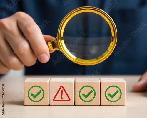 Check for errors and investigate the warning. Error and malfunction. Monitoring of system fault and troubleshooting. Investigating problems and deviation from norm. A threat, a source of serious risks