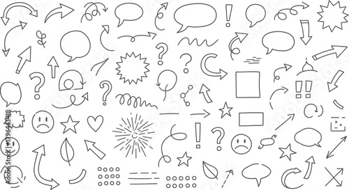 "Vector Illustration of Pixel Art Retro 8-bit Game UI Elements Set - Arrows, Speech Bubbles, Icons & Emojis"