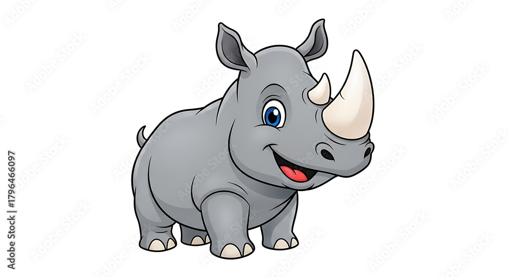 Obraz premium rhino happy kawaii character animal cute cartoon for kids white background