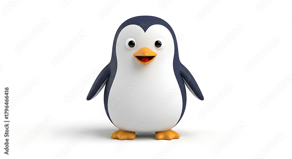 Fototapeta premium pinguin 3d happy kawaii character animal cute cartoon for kids white background