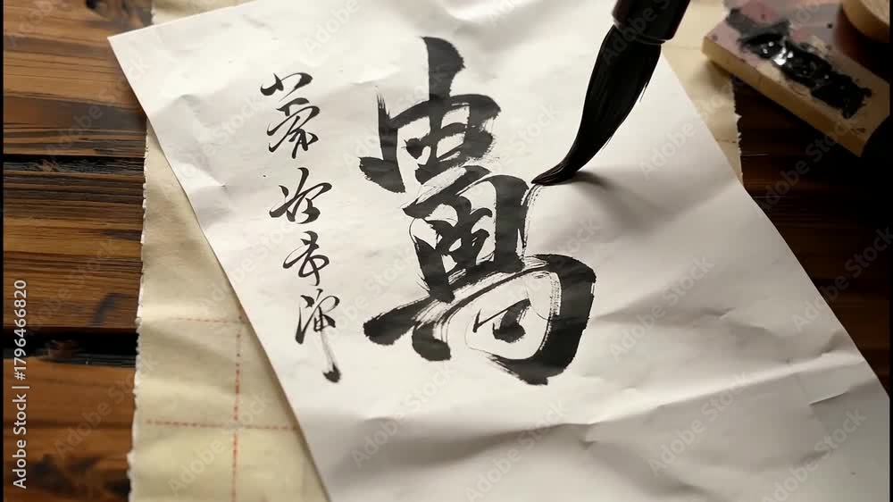 custom made wallpaper toronto digitalJapanese Calligraphy Art Creation with Brush and Ink on Paper.