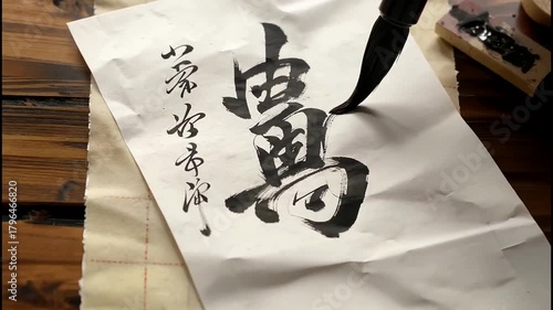 Wallpaper Mural Japanese Calligraphy Art Creation with Brush and Ink on Paper. Torontodigital.ca