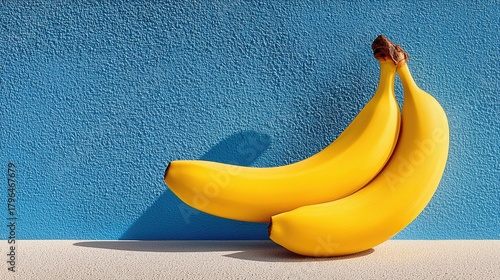 Wallpaper Poster Banner of Bright Yellow Banana Painted Cobalt Blue, Simple Centered Illustration with Bold Vibrant Colors for Modern Graphic Design, Decor and Creative Visual Projects