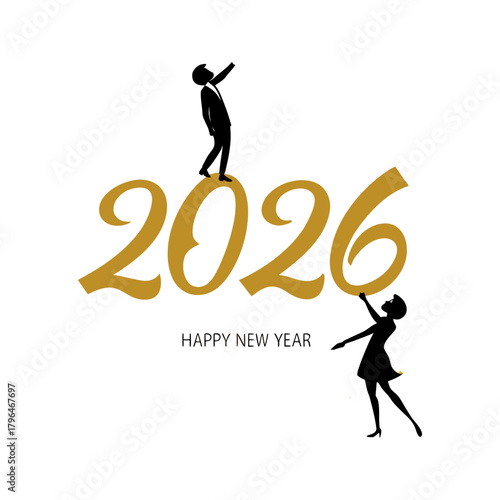 Happy New Year 2026 Celebration Silhouette Art