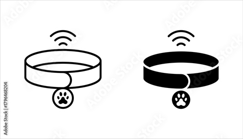 smart pet collar icon set, smart pet tracking technology icon vector illustration on white background