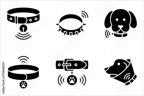 smart pet collar icon set, smart pet tracking technology icon vector illustration on white background
