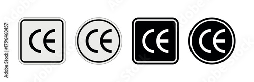 CE Mark Icon Set, European Conformity Certification Symbols, Compliance Badges and Product Safety Graphics