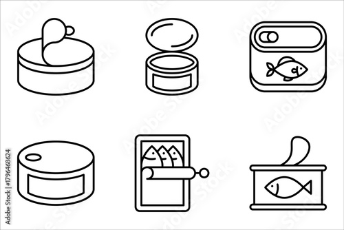 canned food icon set, open tin can icon. vector illustration on white background