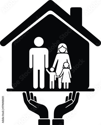 Family safety and security icon representing a protected household under caring hands