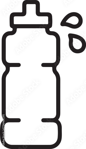 Sports water bottle vector icon with liquid droplets representing hydration and healthy lifestyle