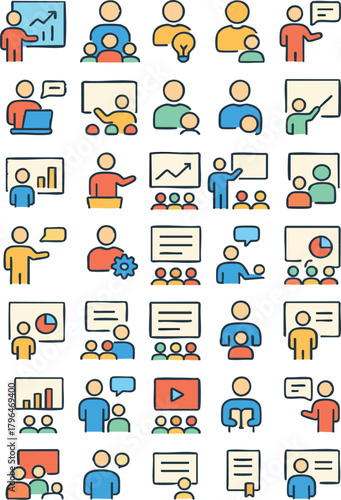 Business Training and Workshop Line Icons Collection (EPS10)