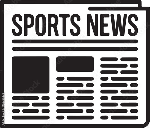 Sports news vector newspaper icon featuring a folded paper with headline and text columns
