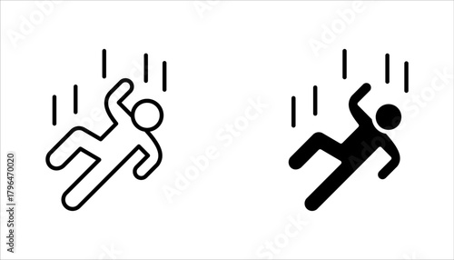 falling person icon set, fall accident icon Simple thin outline, vector illustration on white background