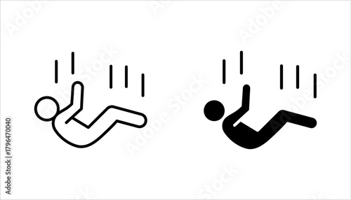 falling person icon set, fall accident icon Simple thin outline, vector illustration on white background