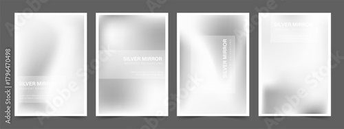Silver mirror gradient background. Abstract metal surface and shiny foil texture. Smooth steel reflection in modern art. Vector illustration.