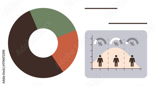 Pie chart showcasing data distribution paired with a bell curve for demographic and percentage insights. Ideal for analytics, statistics, business reports, marketing trends, research, data science