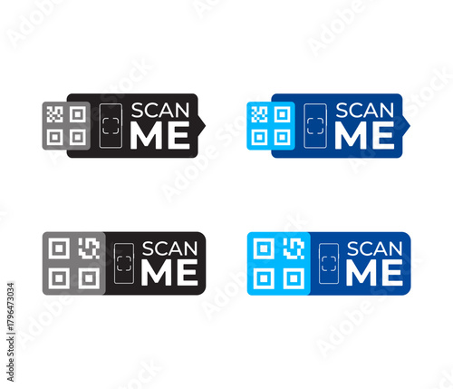 QR code and phone icon combined into a horizontal button or tag. Available in grayscale and bright blue.