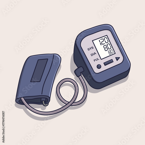 Digital Blood Pressure Monitor with Arm Cuff Showing Clear Systolic and Diastolic Values, Modern Home Health Check Device Illustration for Medical Awareness