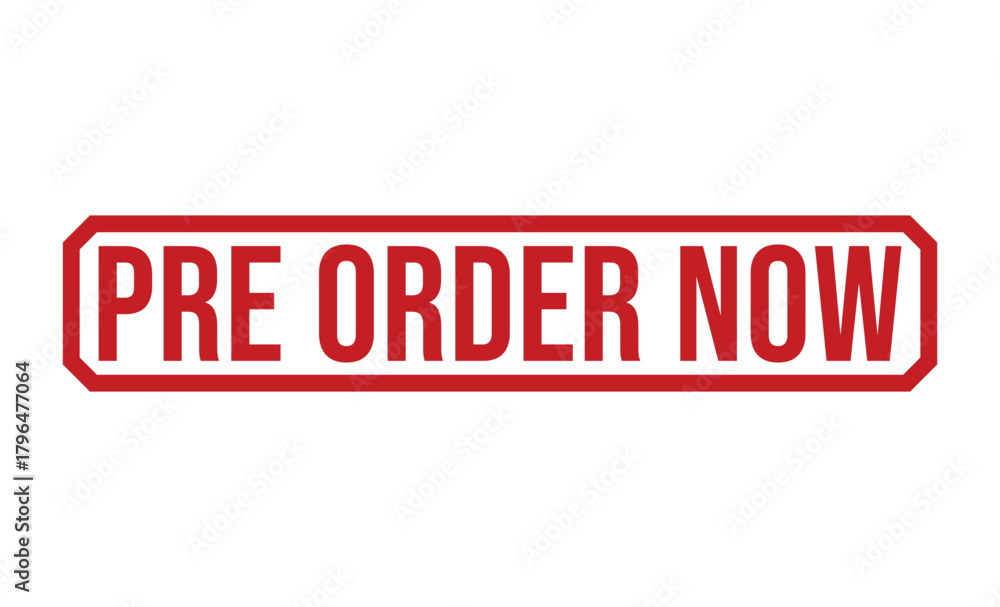 Fototapeta premium A striking red rectangular stamp featuring the prominent text PRE ORDER NOW displayed clearly on white
