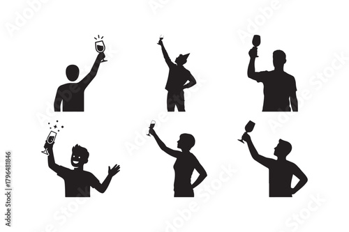 People Toasting Silhouette Vector Set