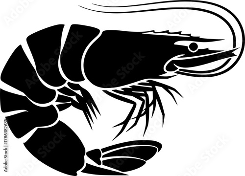 a minimalist drawing of a shrimp, black and white, vector illustration