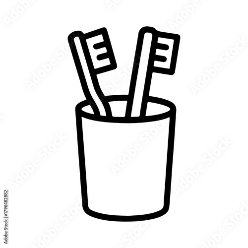 glass with toothbrushes vector line icon on a white background
Vector line icon