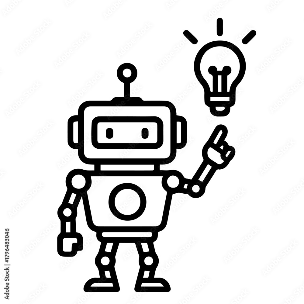 Fototapeta premium robot with an idea vector line icon on a white background Vector line icon