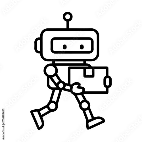 robot carrying a box vector line icon on a white background
Vector line icon