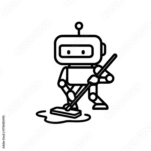 robot mopping the floor vector line icon on a white background
Vector line icon