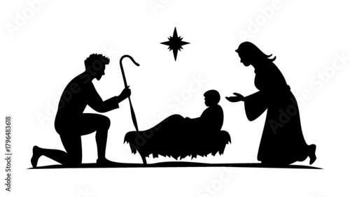 Nativity scene silhouette vector art graphic design christmas holiday jesus mary joseph shepherd star