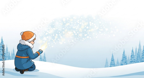 girl playing with snow