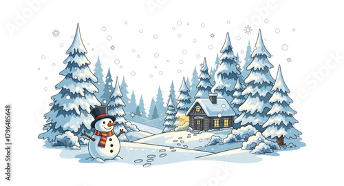 christmas tree and snowman