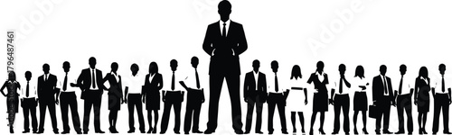 Business team silhouettes, corporate leadership concept, professional people standing in line, teamwork, hierarchy, management, career success, office professionals, strategy, unity