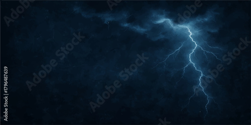Dark storm cloudscape with blue lightning in the night sky