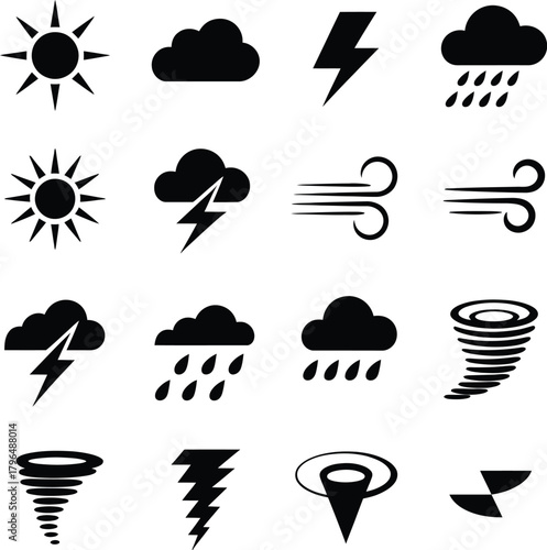 Weather icons silhouette Bundle cloud lightning