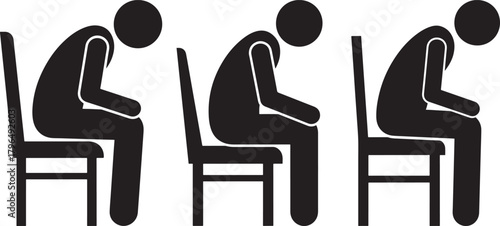 Three figures in silhouette sitting on chairs demonstrating poor posture