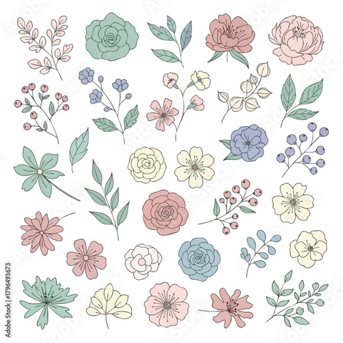 Hand Drawn Floral Elements Set