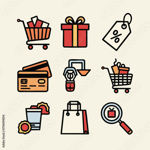 E commerce Icons for Shopping and Discounts