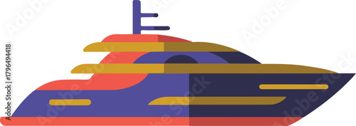 Vector luxury yacht icon with a sleek modern profile and vibrant color scheme for maritime travel