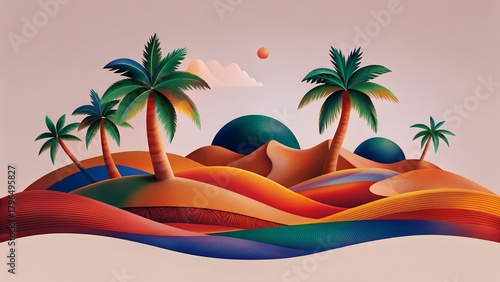 tropical beach with palm trees and sun