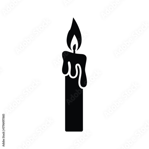 Black silhouette of a dripping candle with a flame