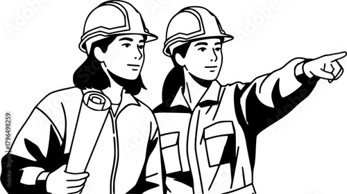 Architectural Planning Vector with Two Engineers